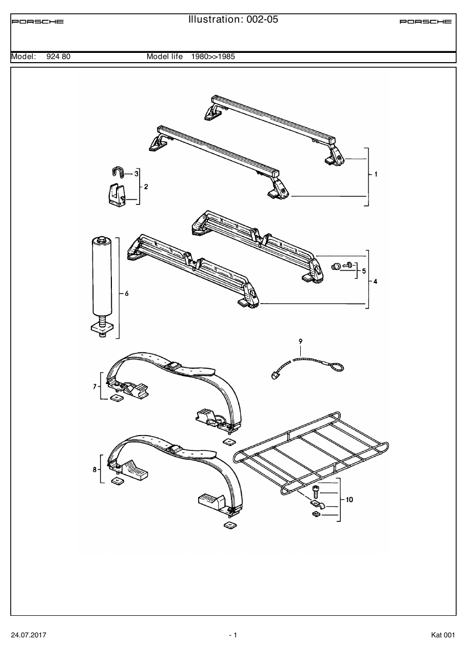 Exploded parts diagram — Roof transport system