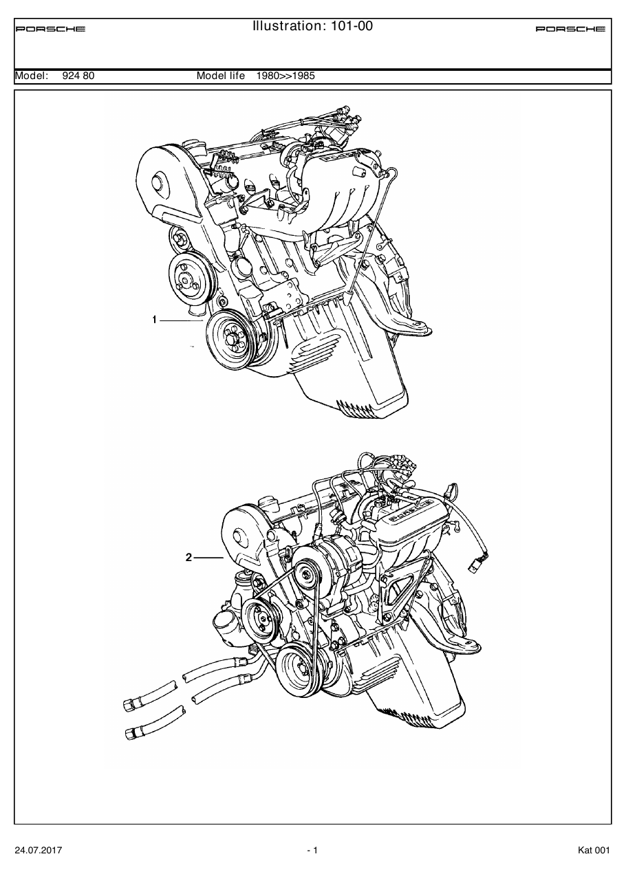Exploded parts diagram — Replacement engine