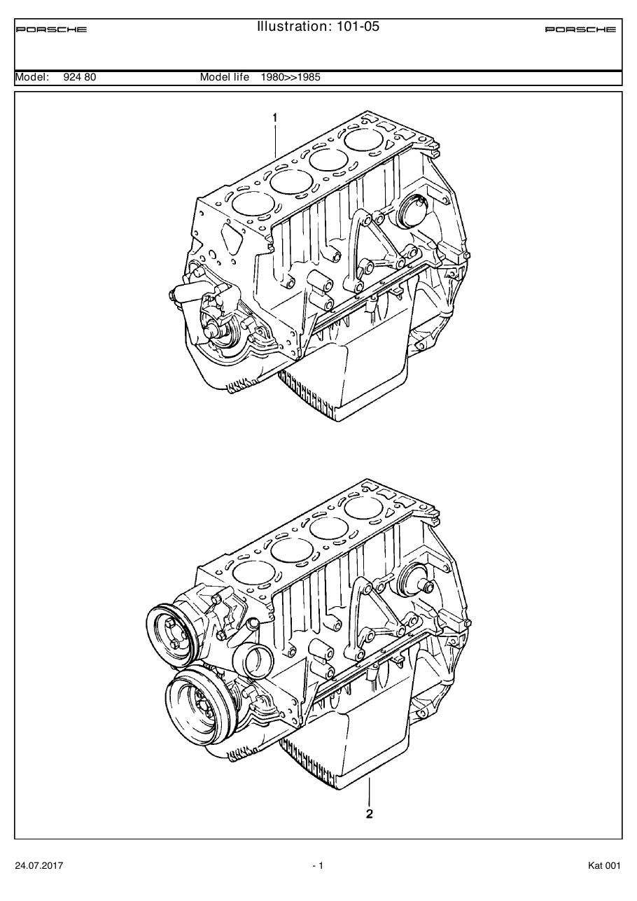 Exploded parts diagram — Short engine