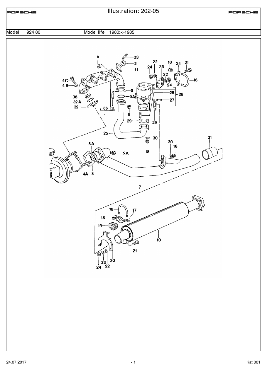 Exploded parts diagram — Exhaust system