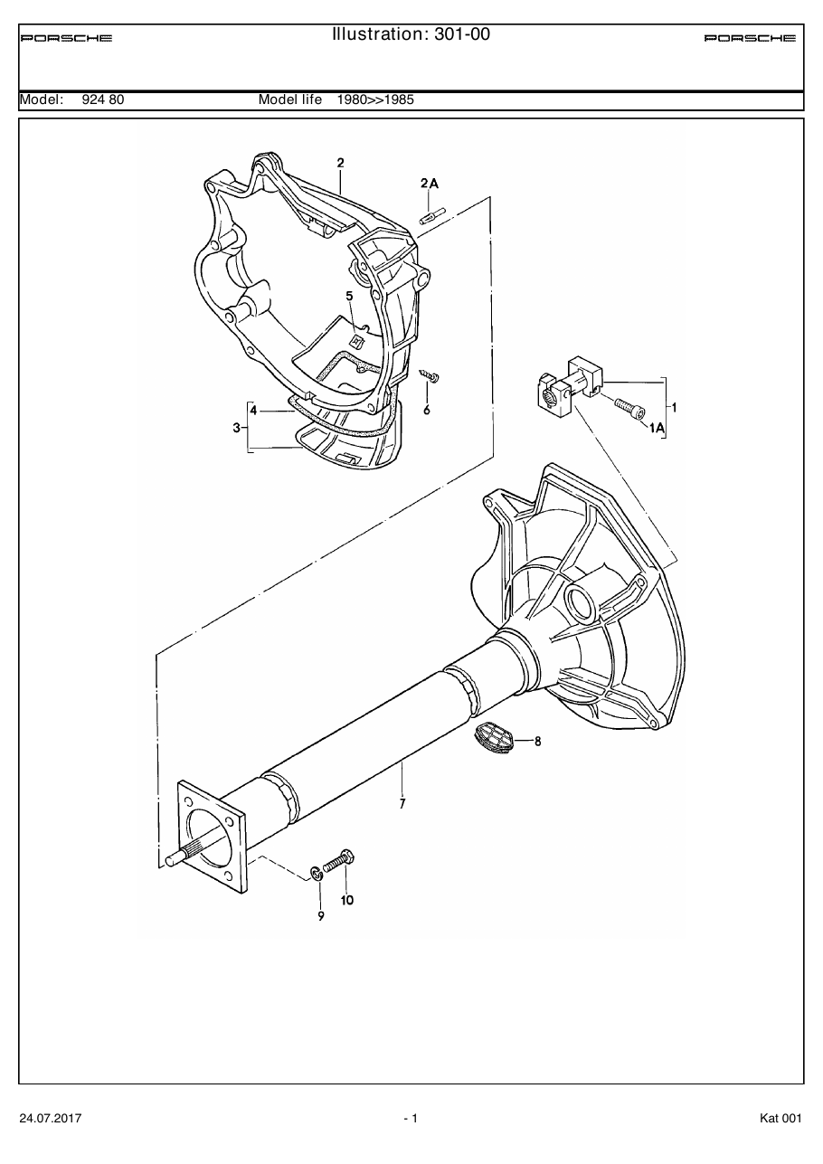 Exploded parts diagram — Central tube