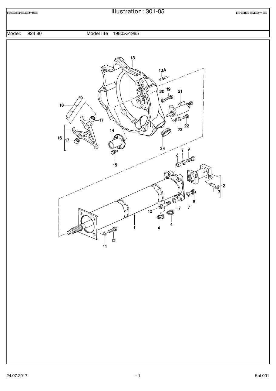 Exploded parts diagram — Central tube