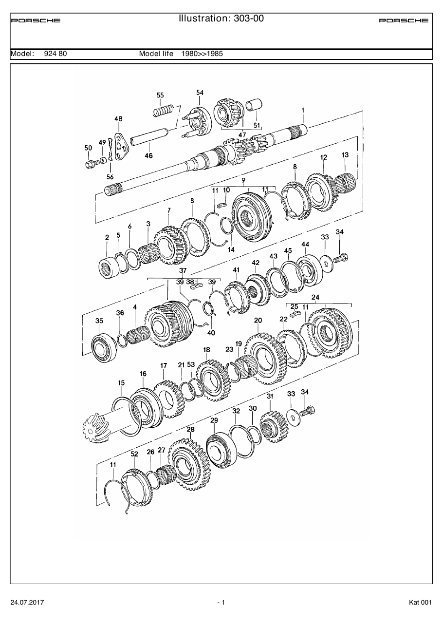 Exploded parts diagram — Gears and shafts