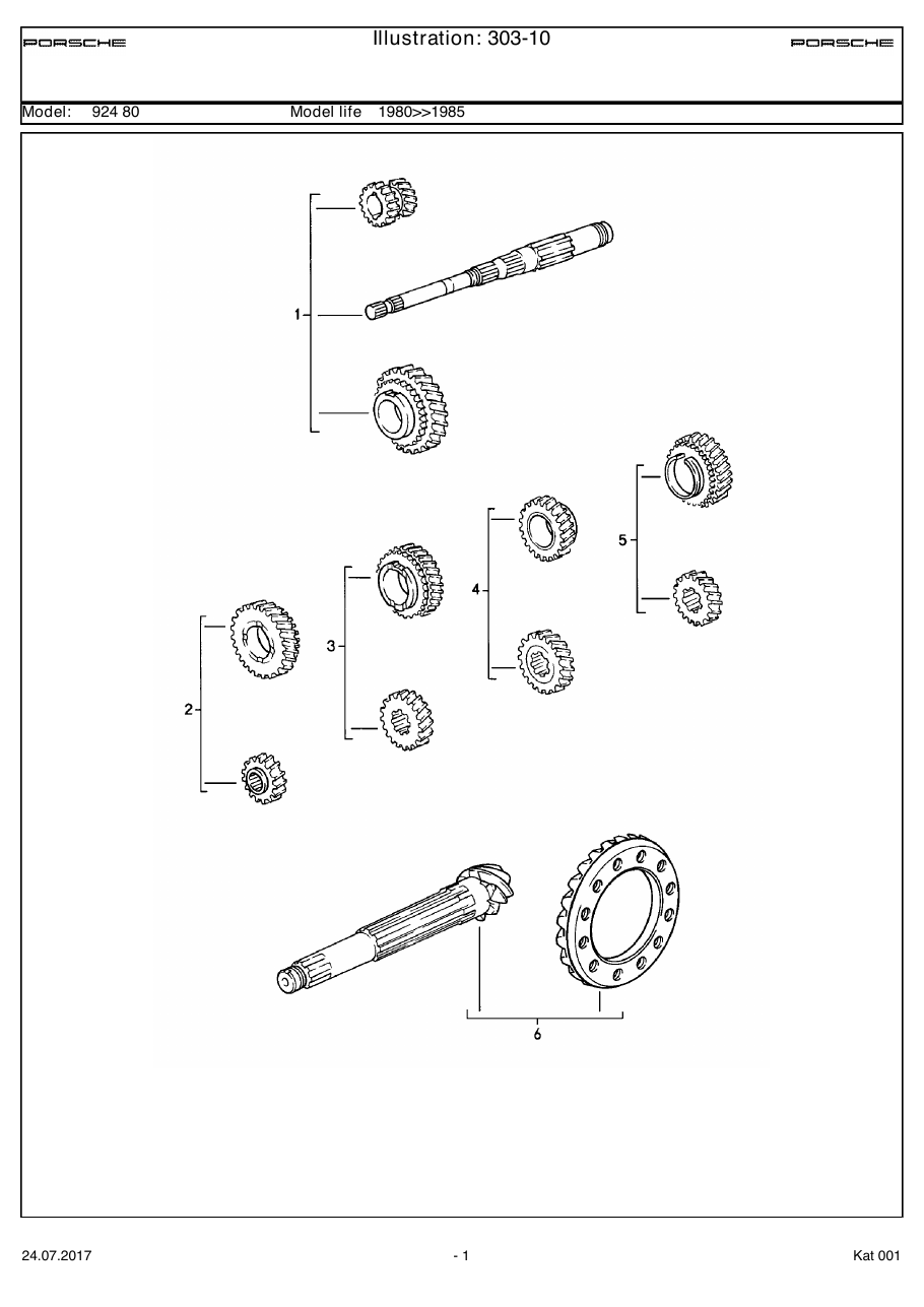 Exploded parts diagram — Gear wheel sets