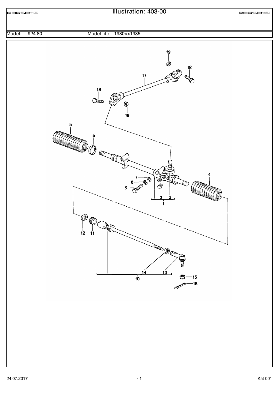 Exploded parts diagram — Steering gear