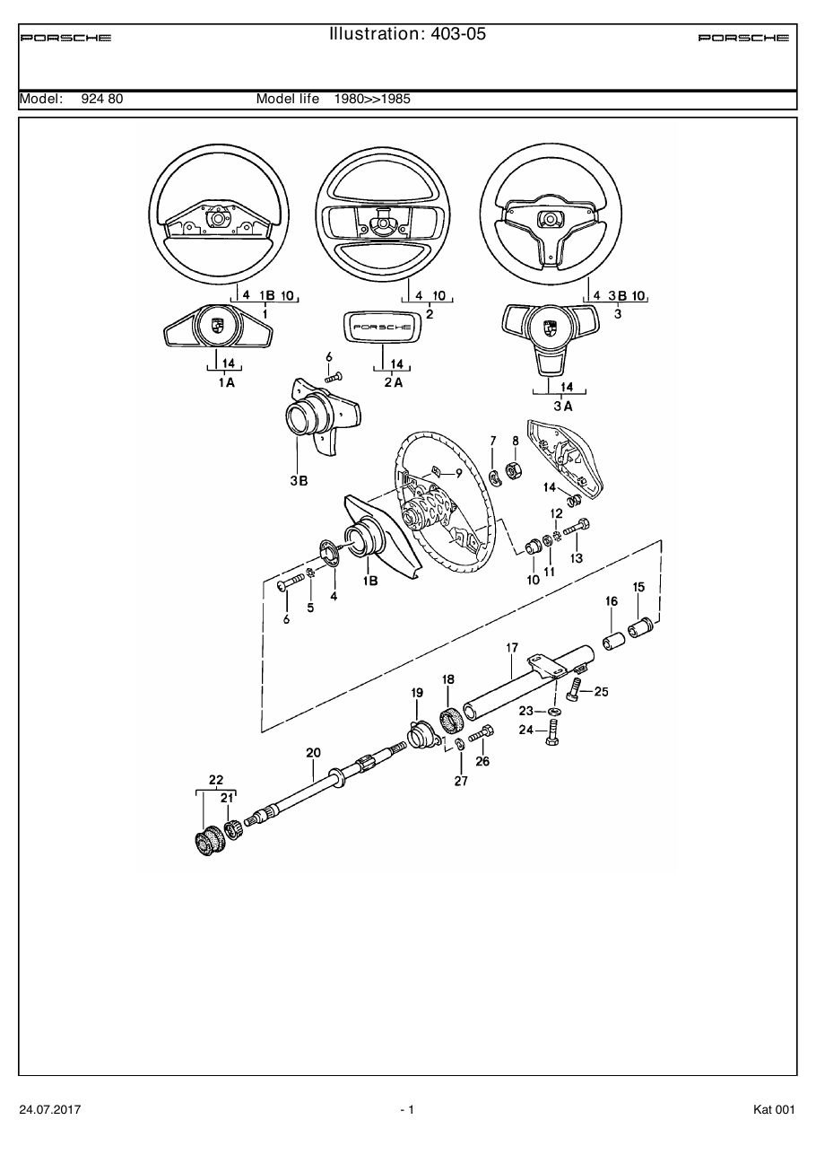 Exploded parts diagram — Steering wheel