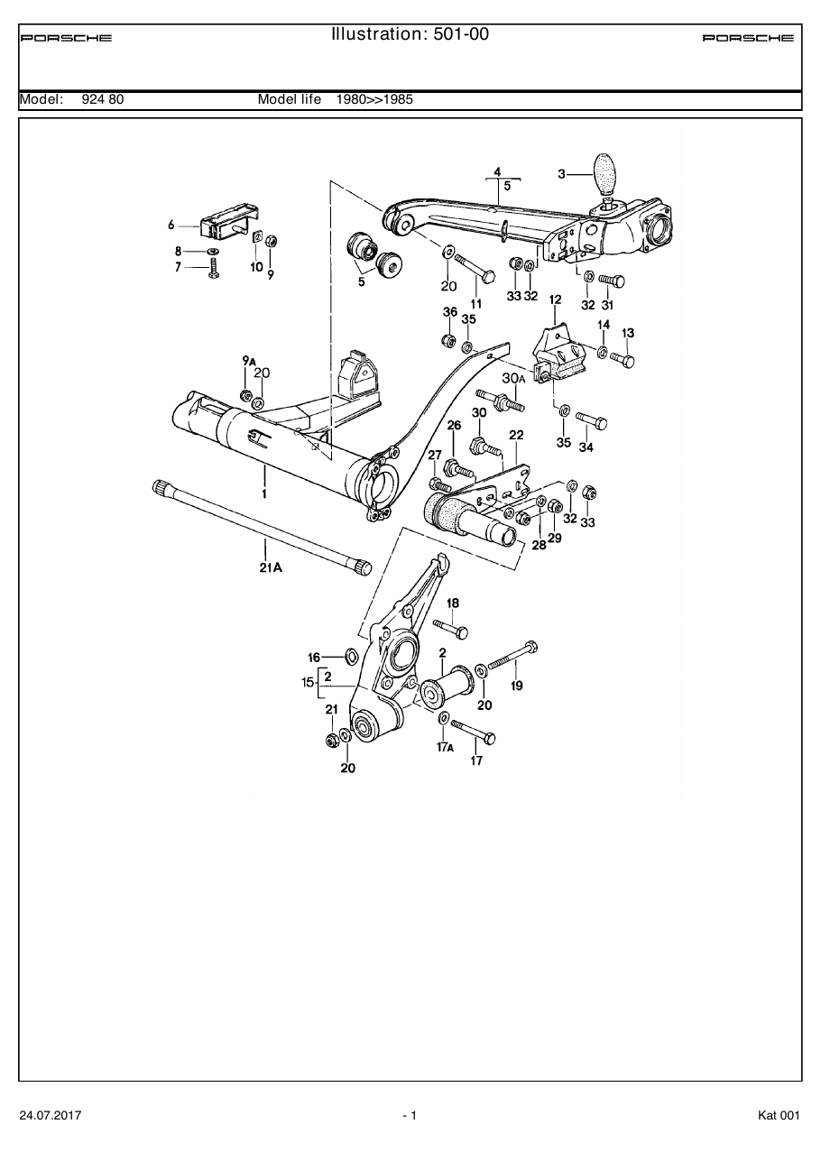 Exploded parts diagram — Rear axle carrier