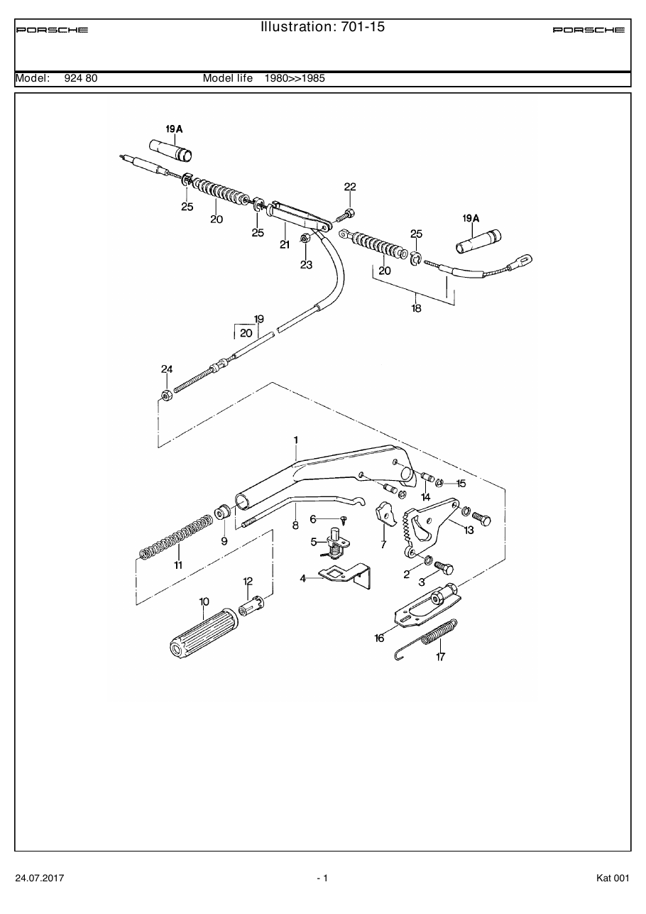 Exploded parts diagram — Parking-brake lever