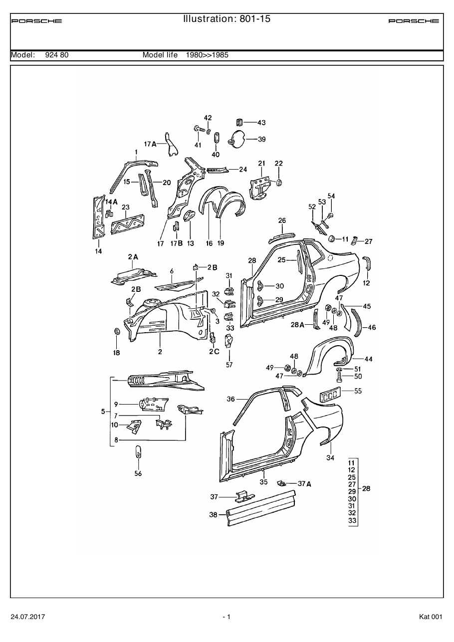 Exploded parts diagram — Side section