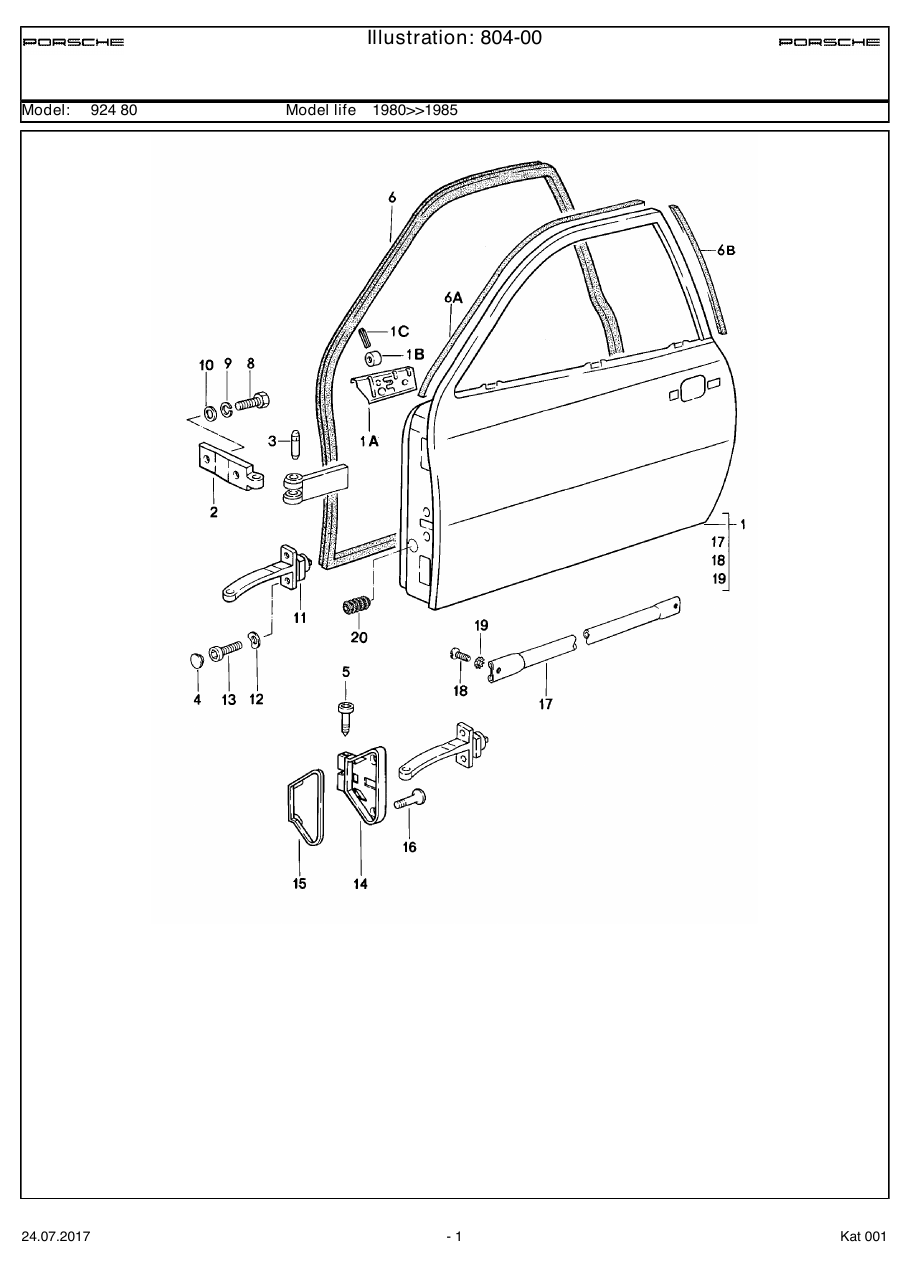 Exploded parts diagram — Door