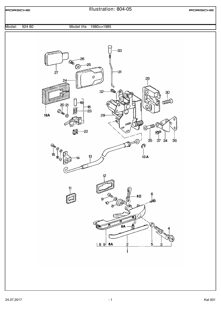 Exploded parts diagram — Door handle