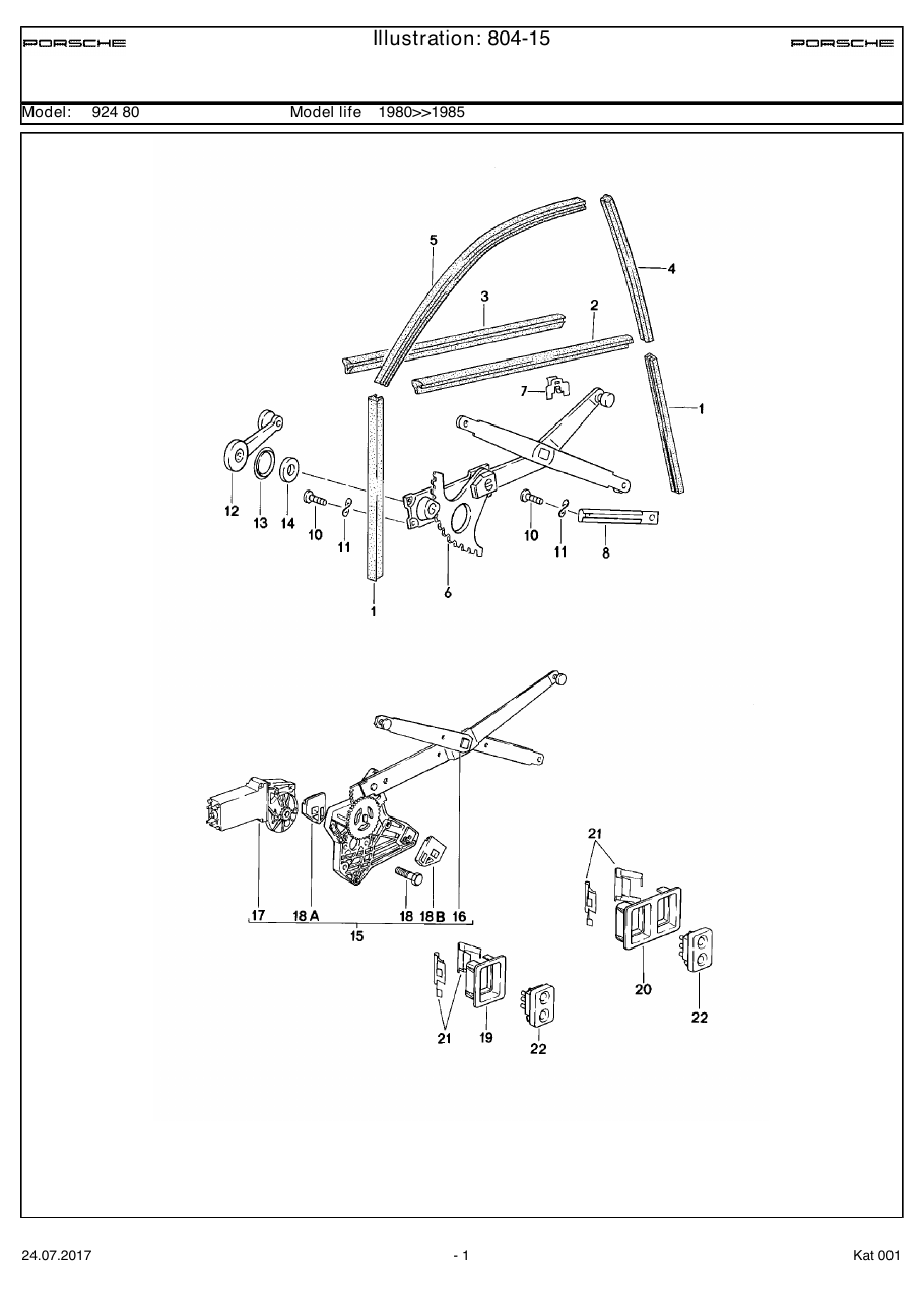 Exploded parts diagram — Window guide