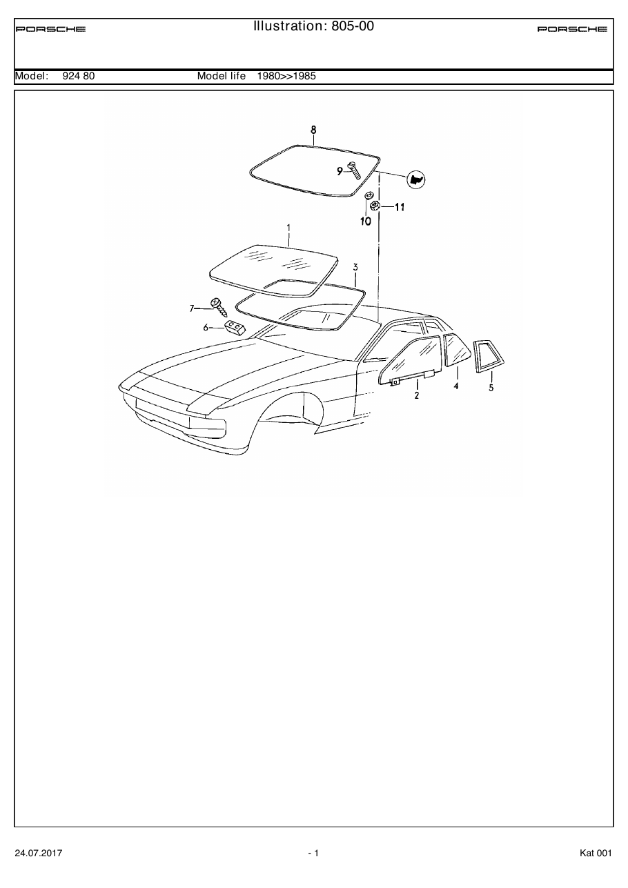 Exploded parts diagram — Window glazing