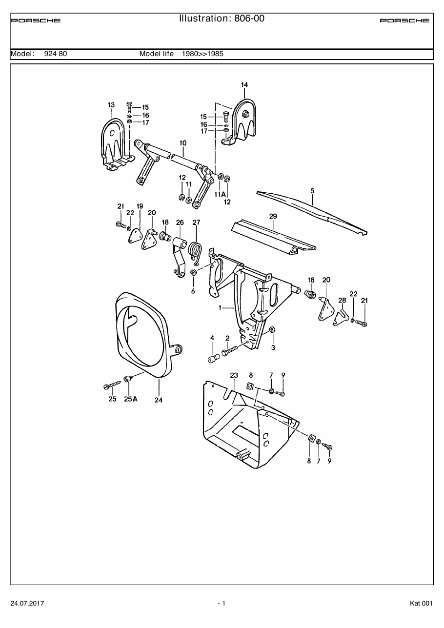 Exploded parts diagram — Pop-up headlight