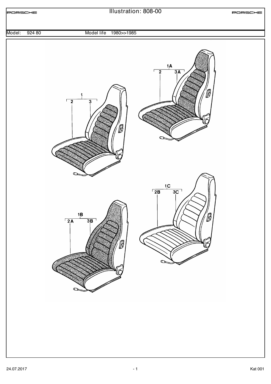 Exploded parts diagram — Front seat