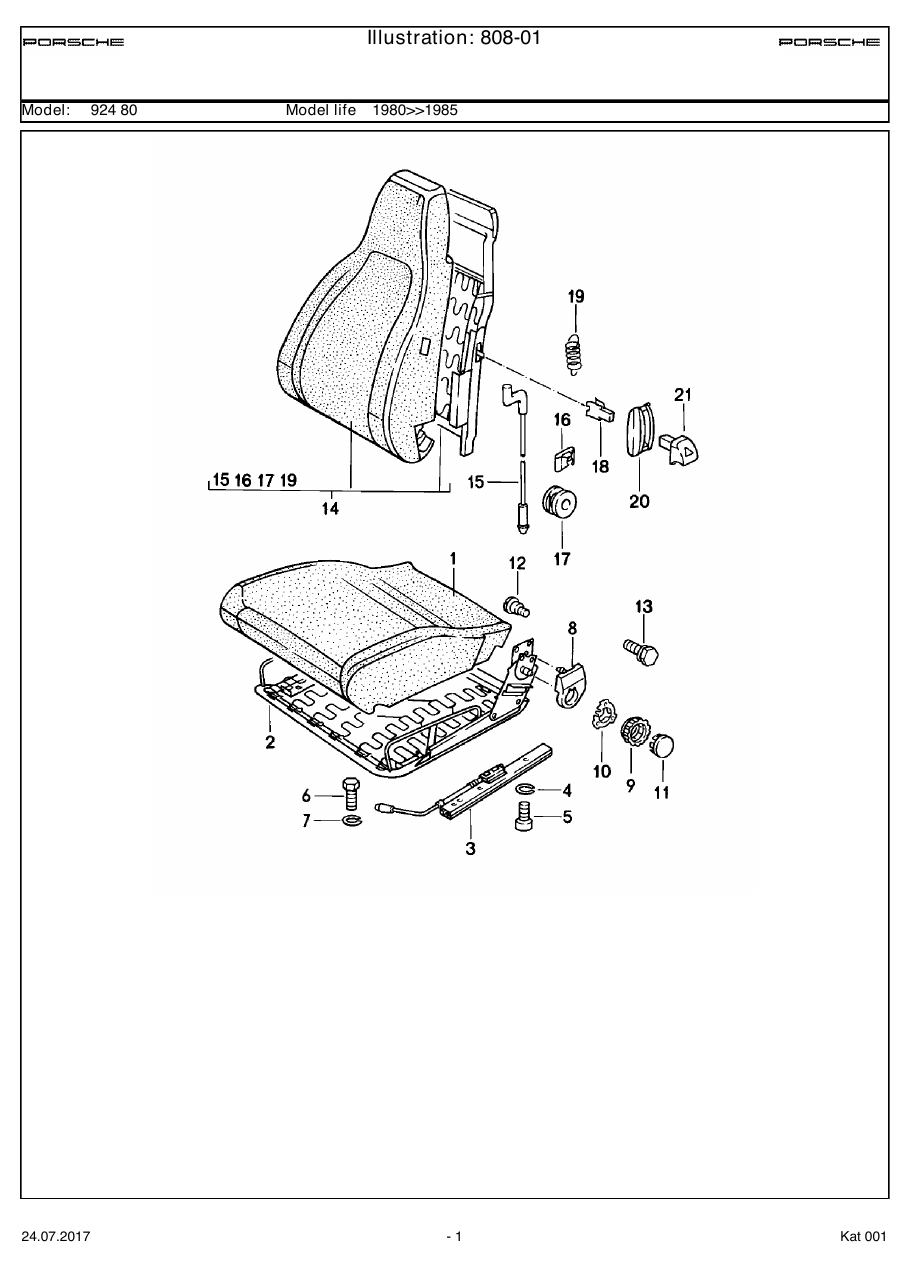 Exploded parts diagram — Front seat