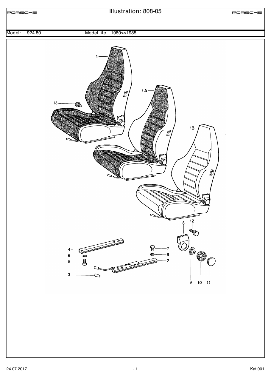 Exploded parts diagram — Sports seat