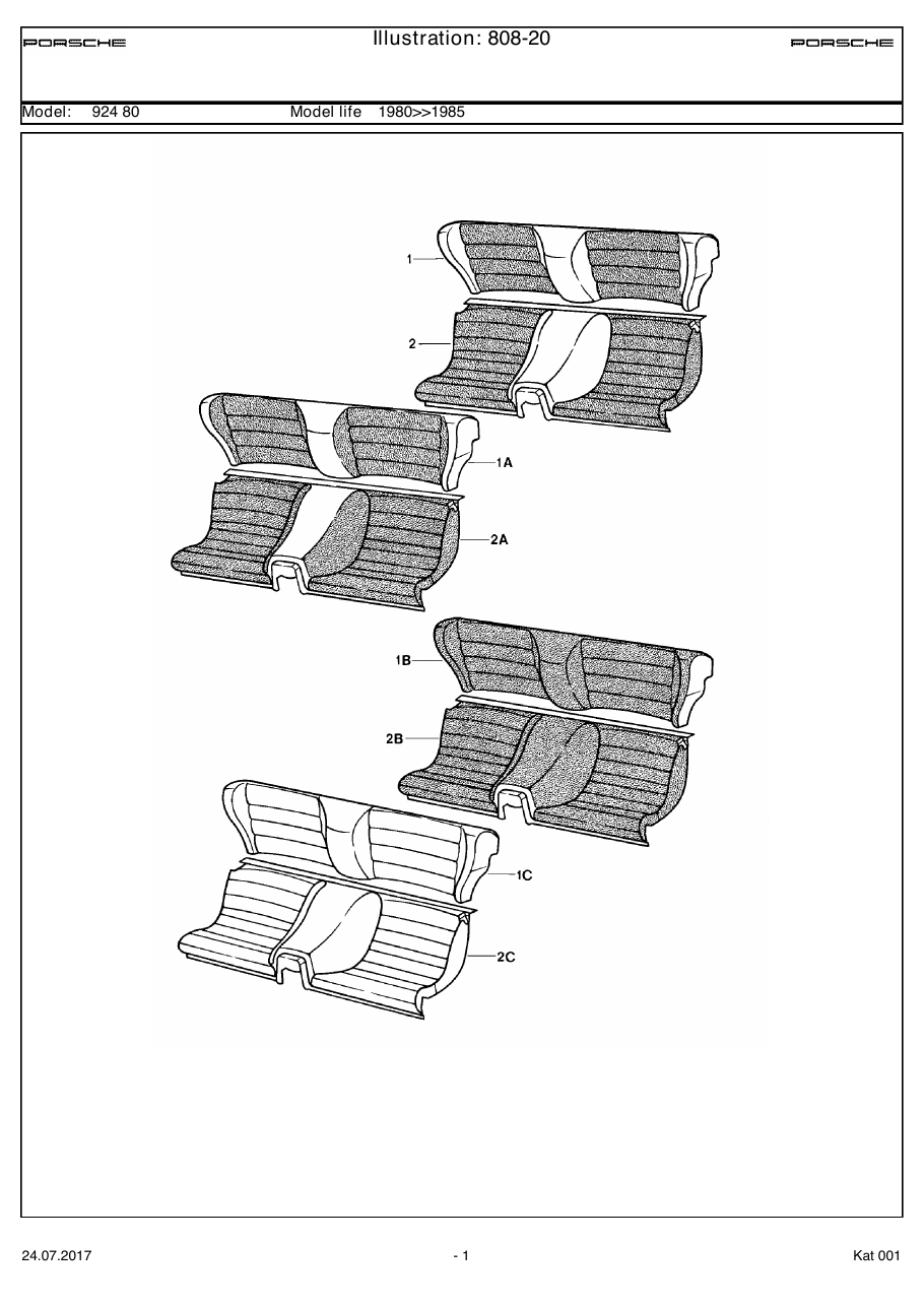 Exploded parts diagram — Back seat