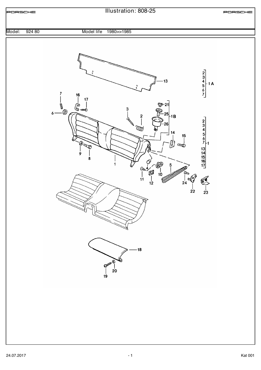 Exploded parts diagram — Back seat