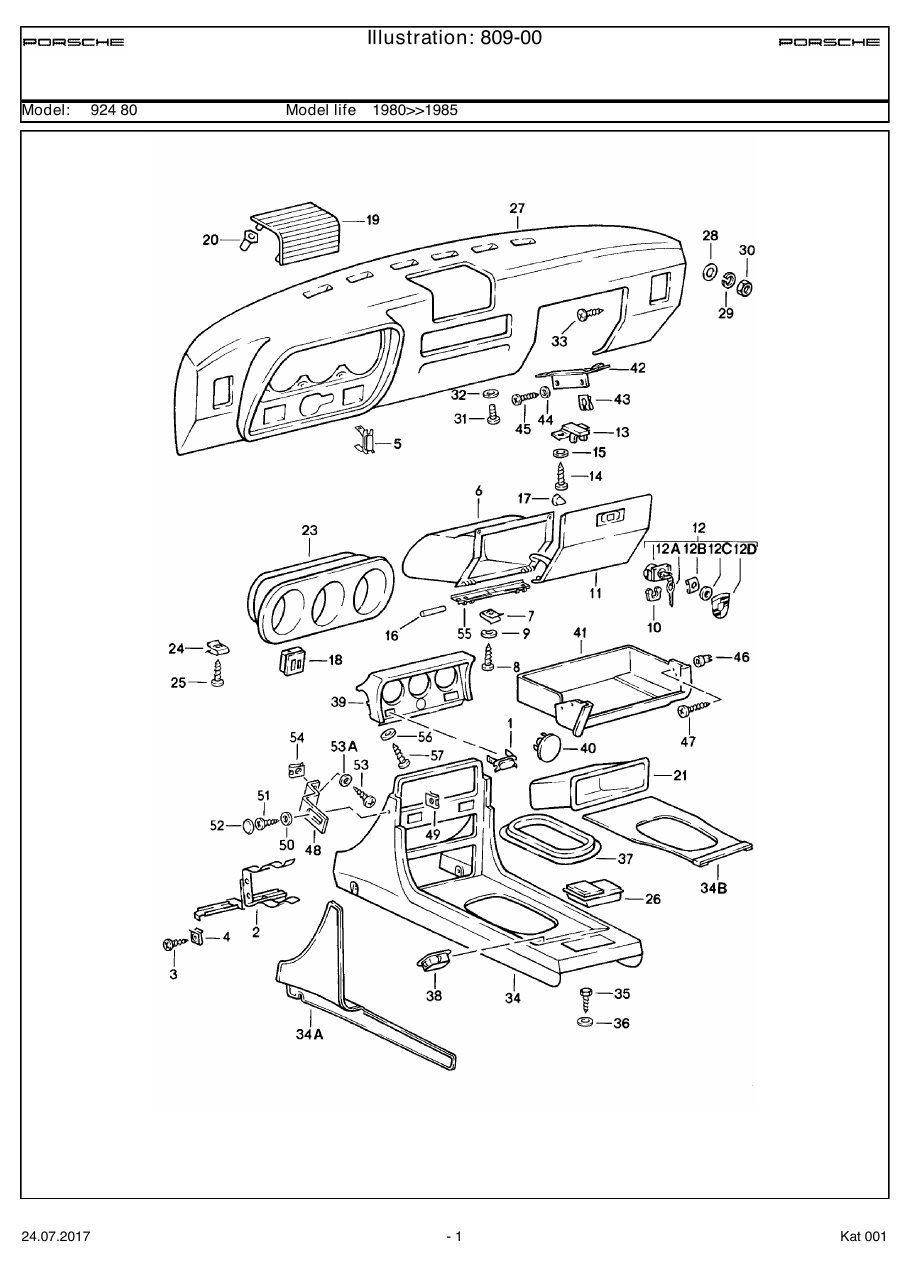 Exploded parts diagram — Dashboard