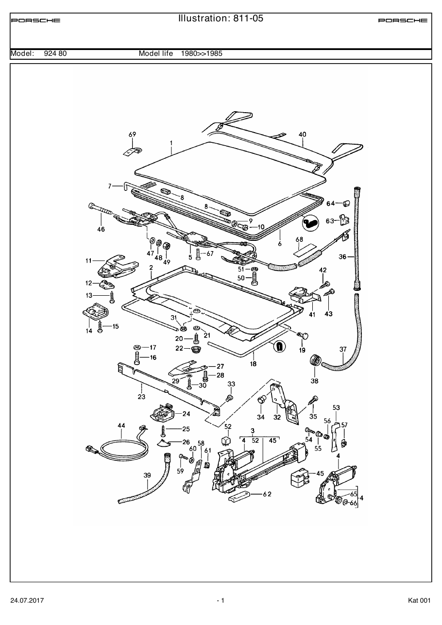 Exploded parts diagram — Lifting roof