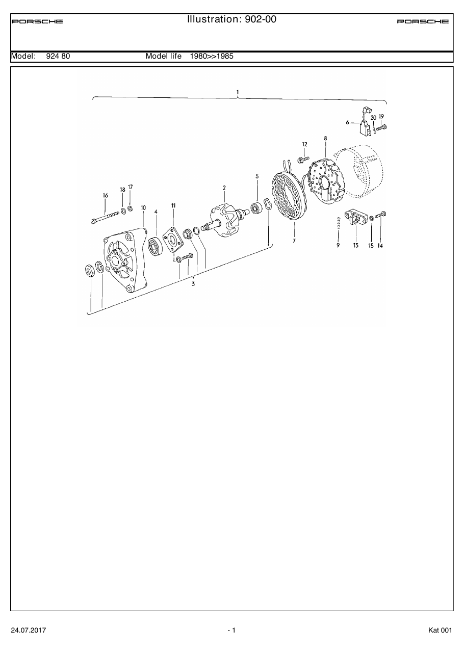 Exploded parts diagram — Generator