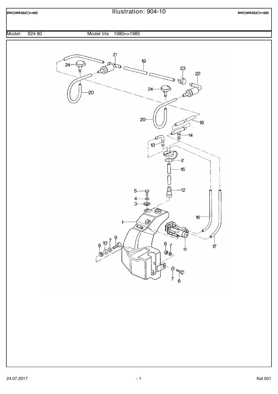 Exploded parts diagram — Windscreen washer system