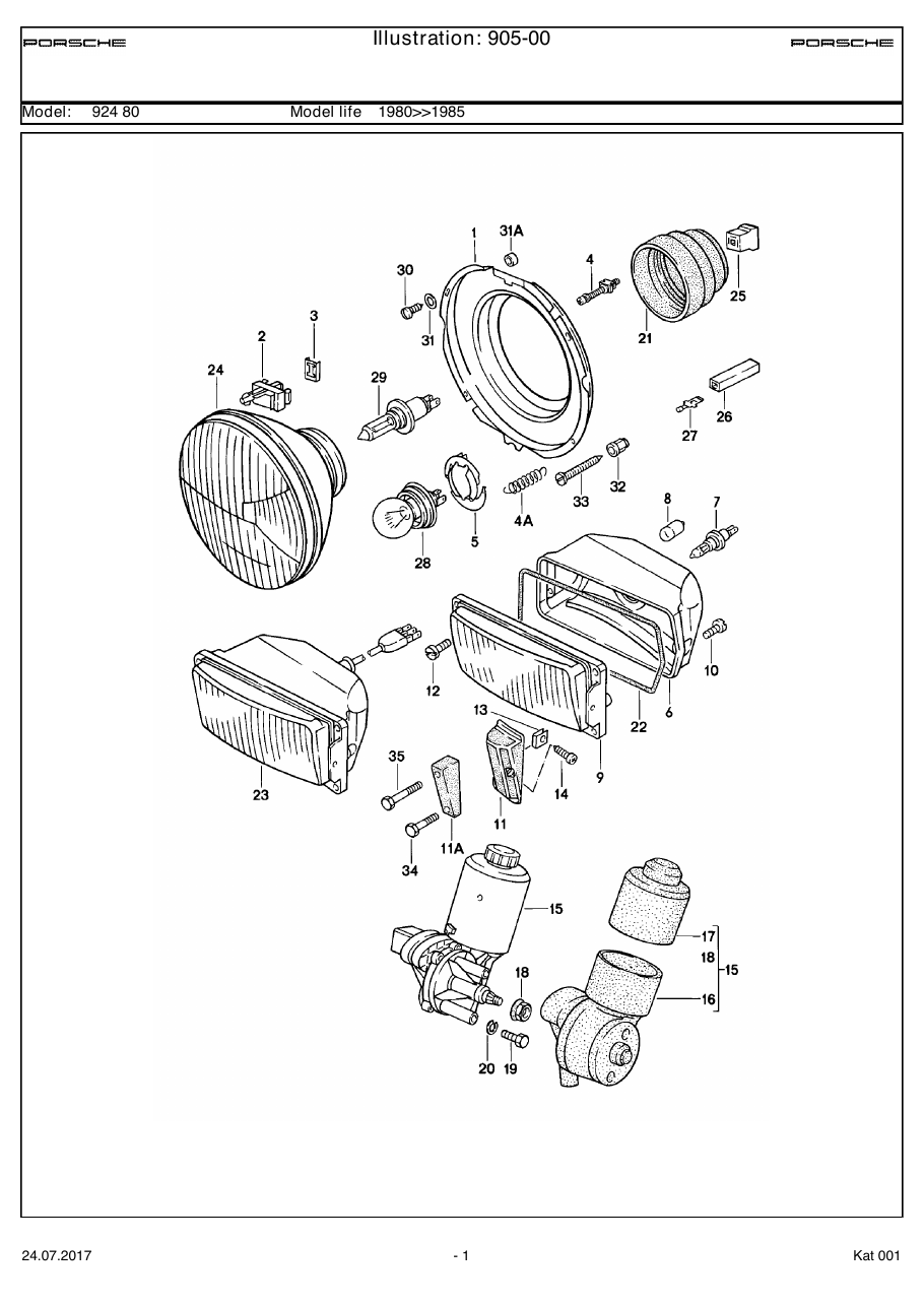 Exploded parts diagram — Pop-up headlight