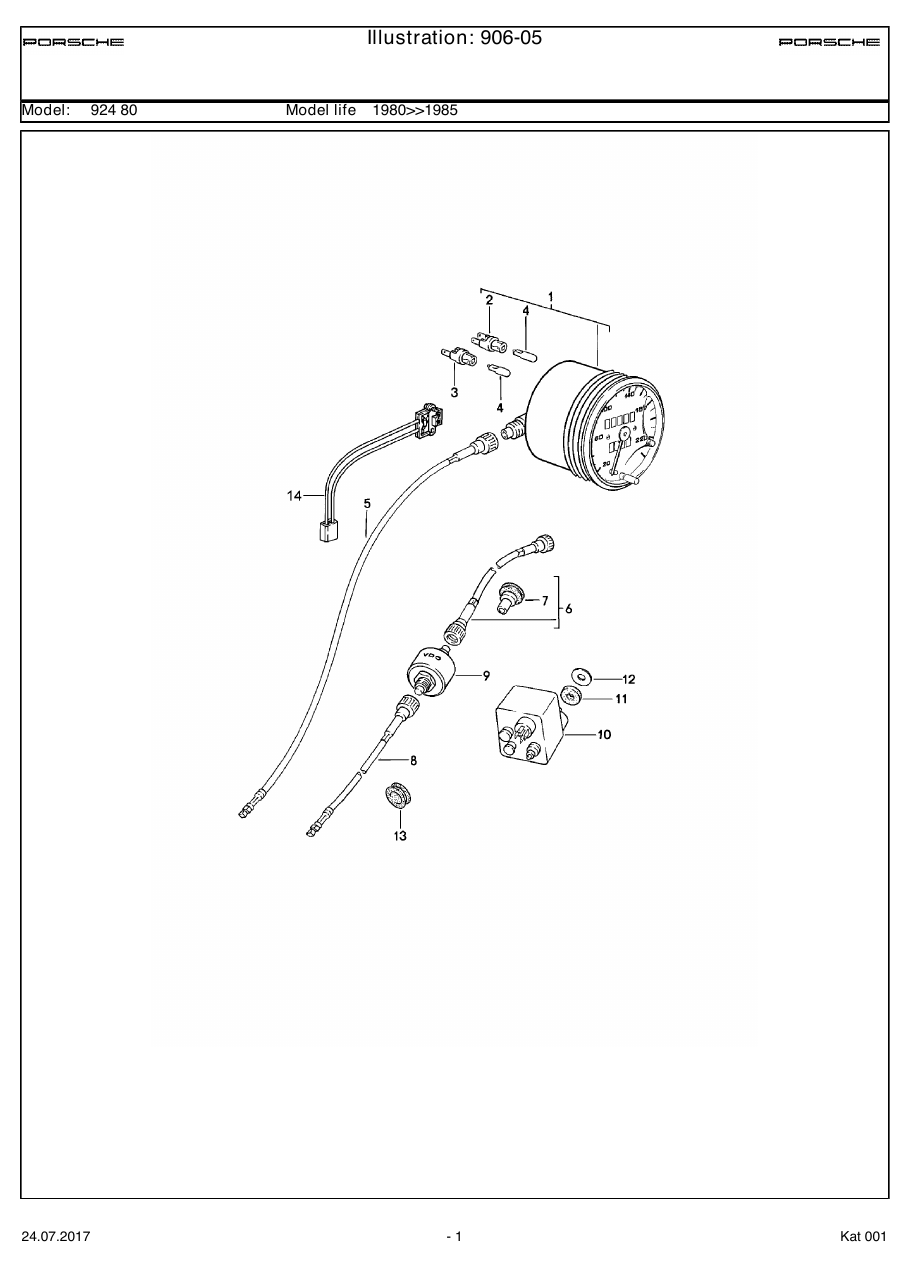 Exploded parts diagram — Speedometer