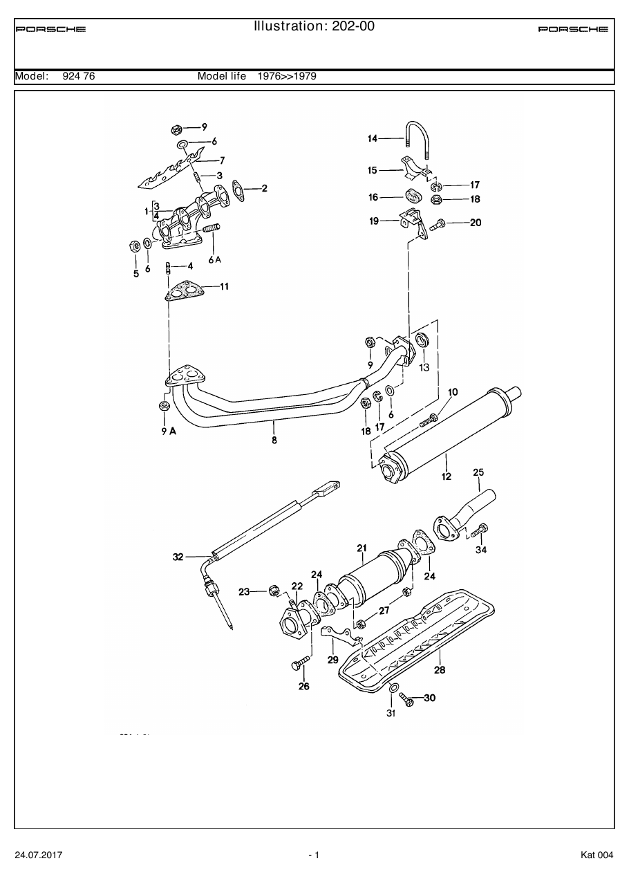 Exploded parts diagram — Exhaust system