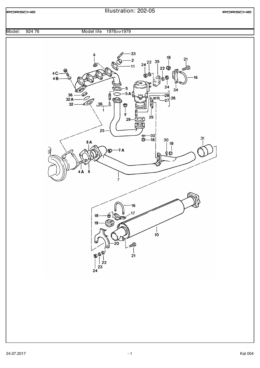 Exploded parts diagram — Exhaust system