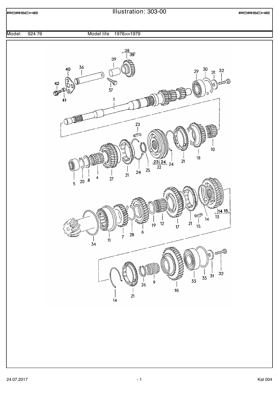 Exploded parts diagram — Gears and shafts