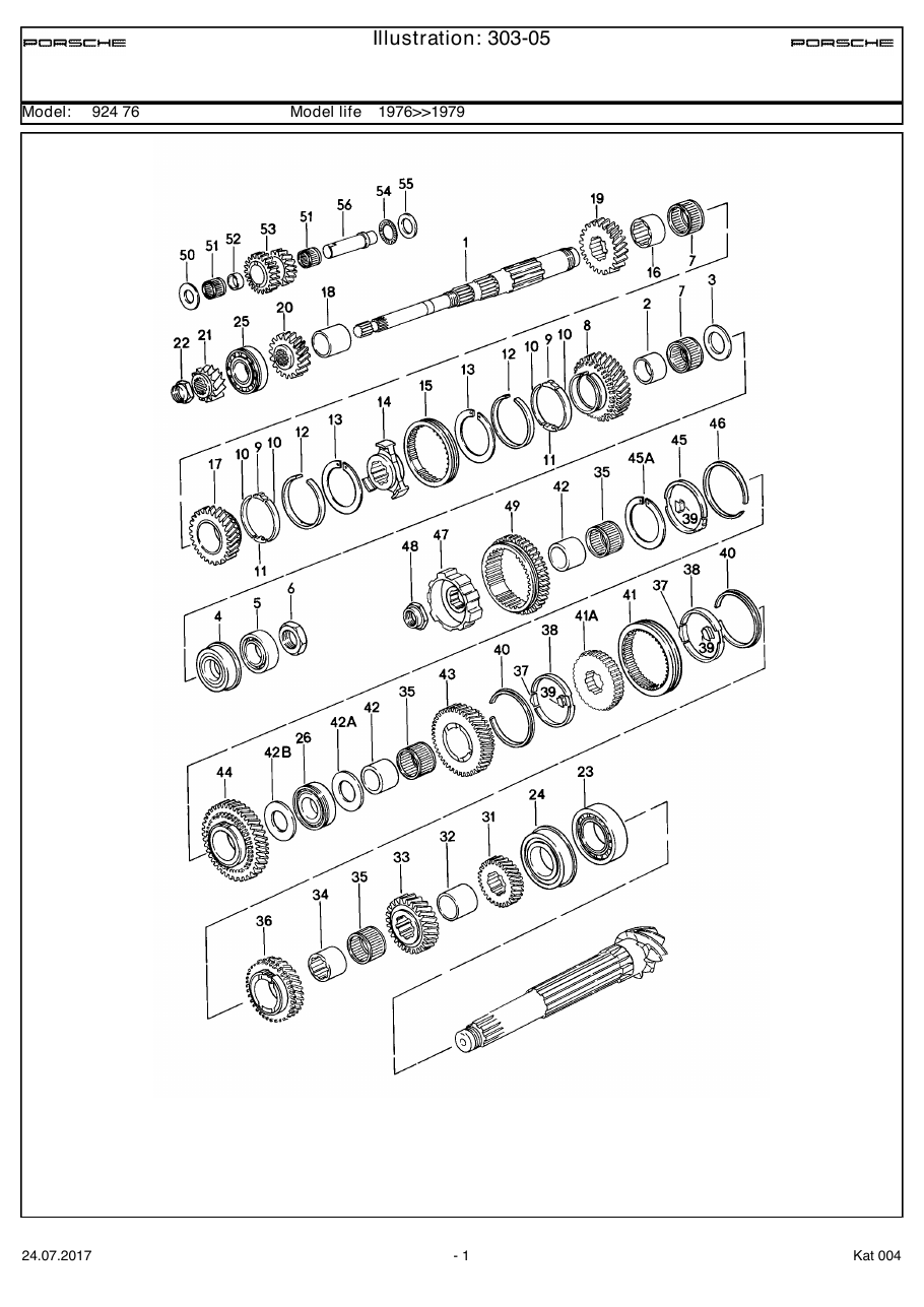Exploded parts diagram — Gears and shafts