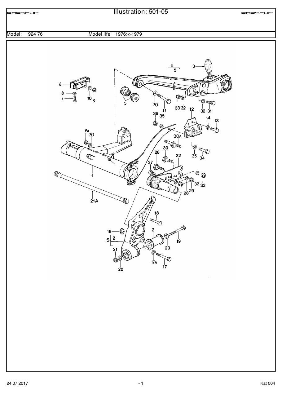 Exploded parts diagram — Rear axle carrier