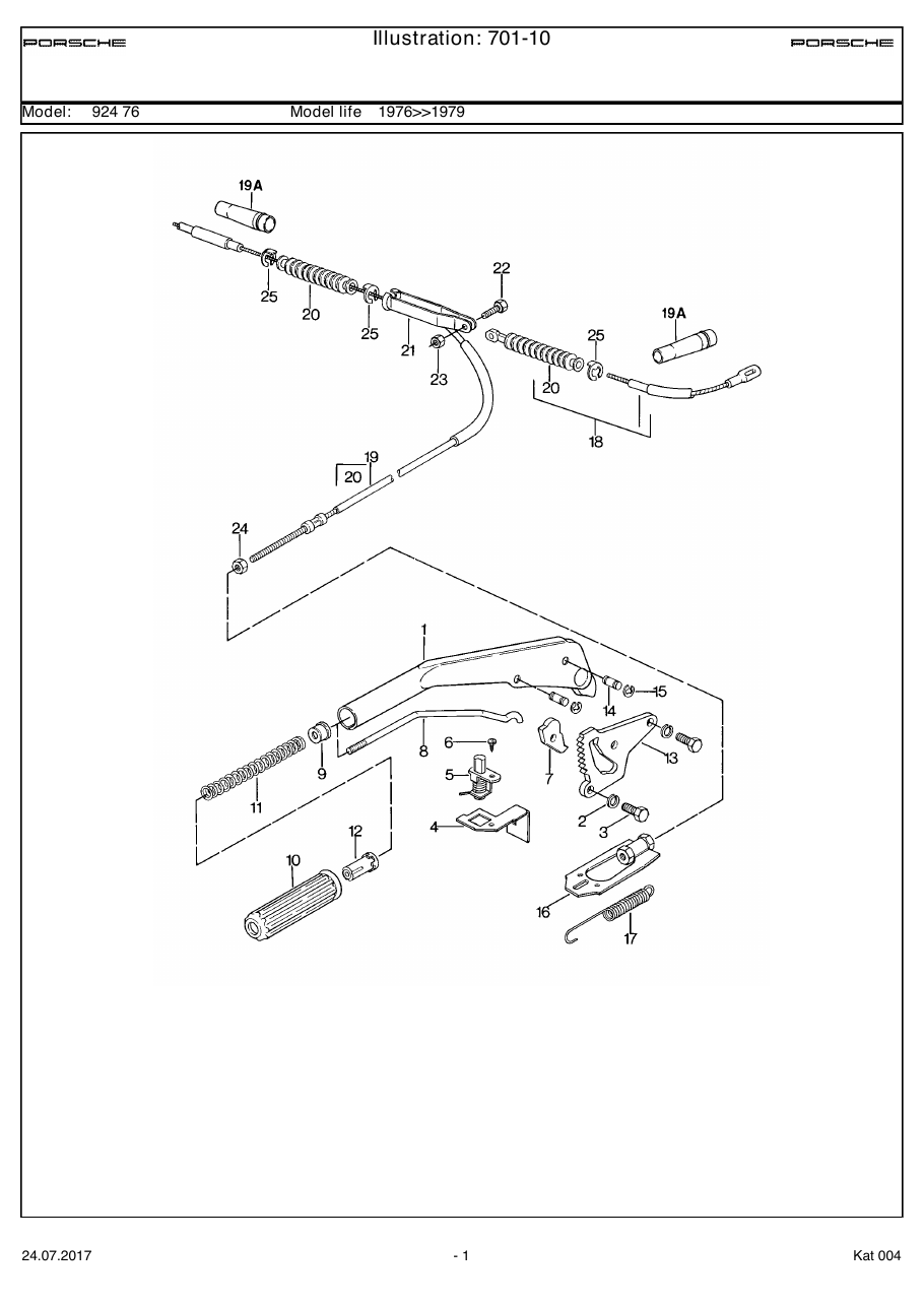 Exploded parts diagram — Parking-brake lever