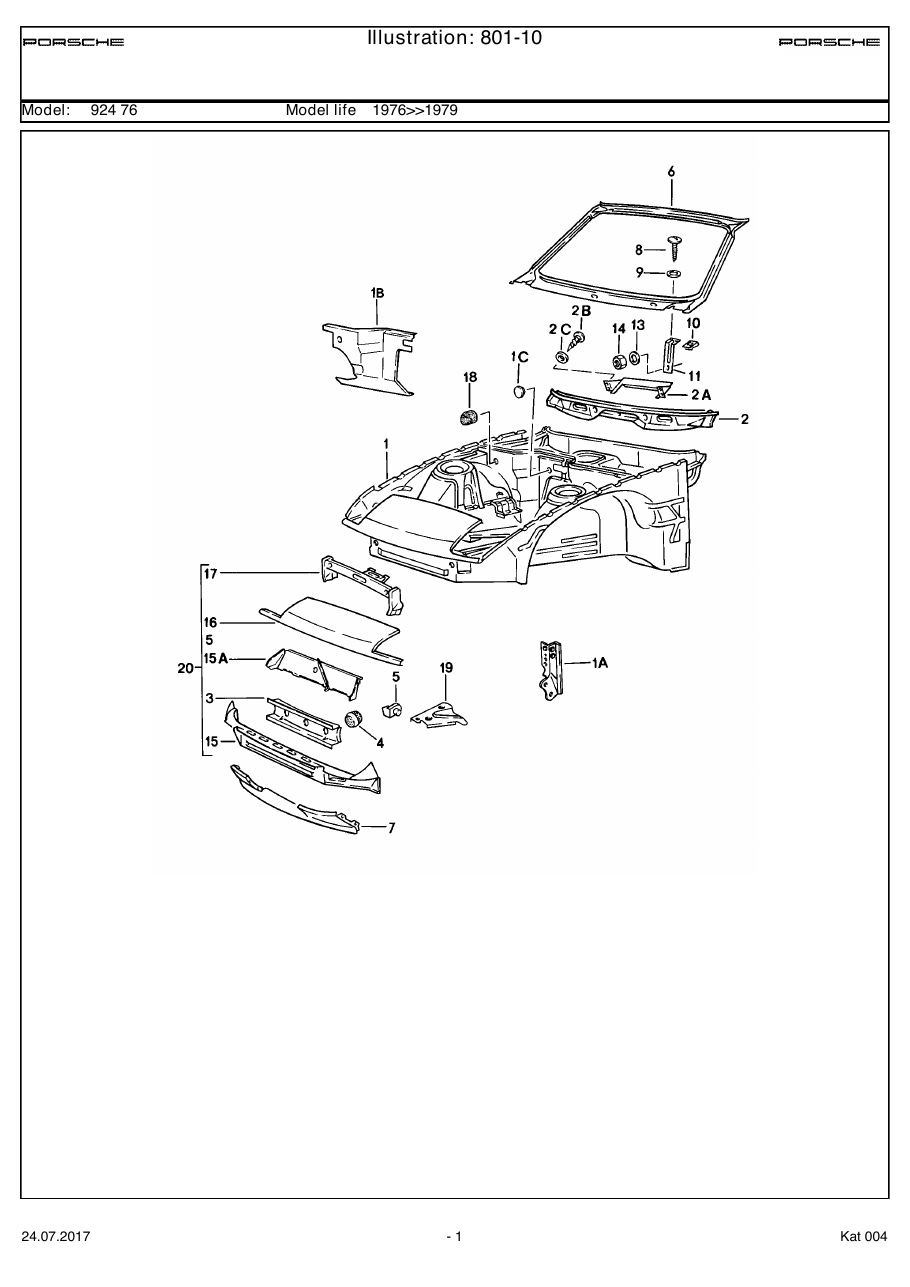 Exploded parts diagram — Body front section