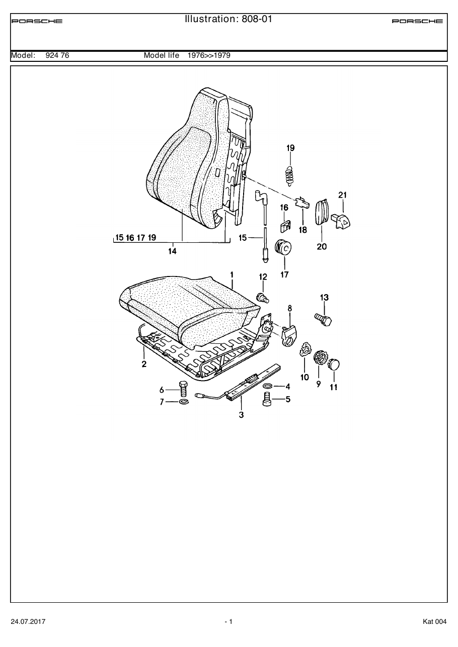 Exploded parts diagram — Front seat
