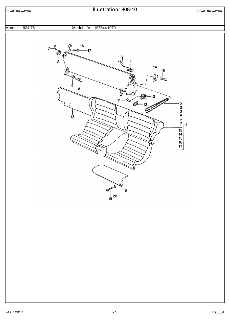 Exploded parts diagram — Back seat