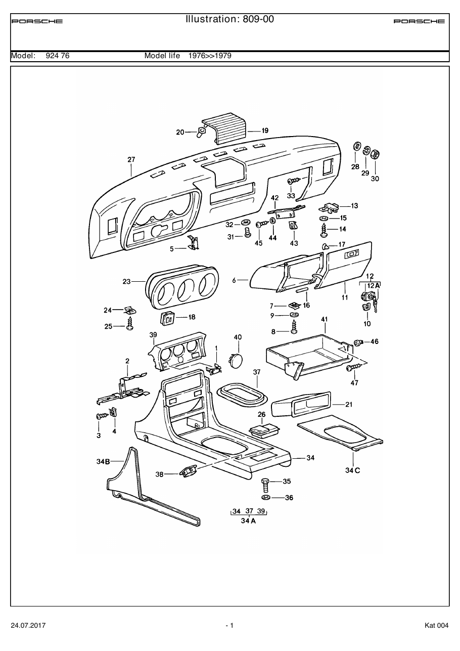 Exploded parts diagram — Dashboard