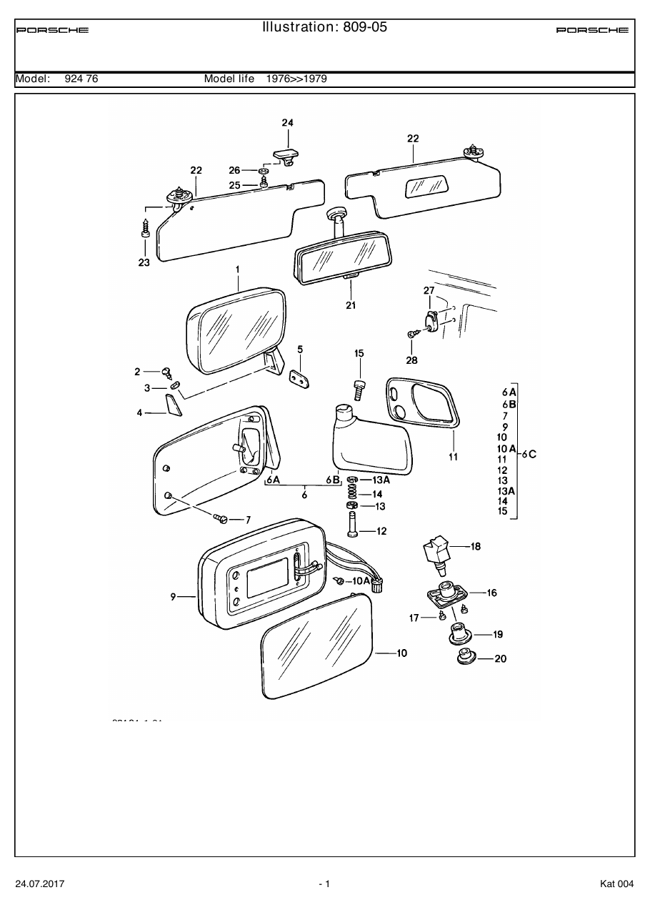 Exploded parts diagram — Door mirror