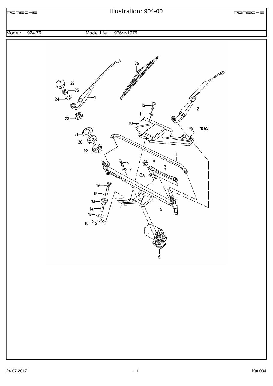 Exploded parts diagram — Windscreen wiper system