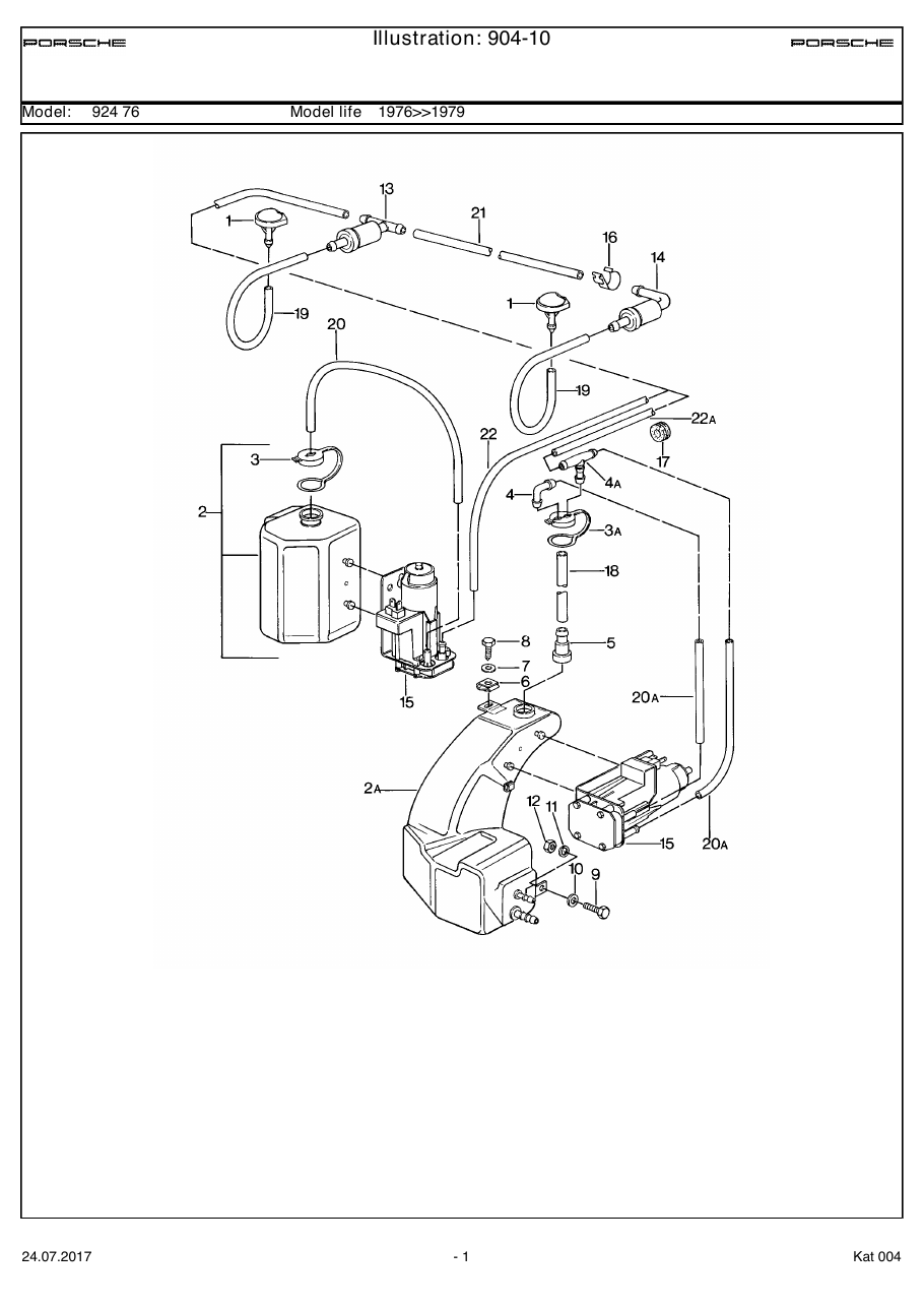 Exploded parts diagram — Windscreen washer system