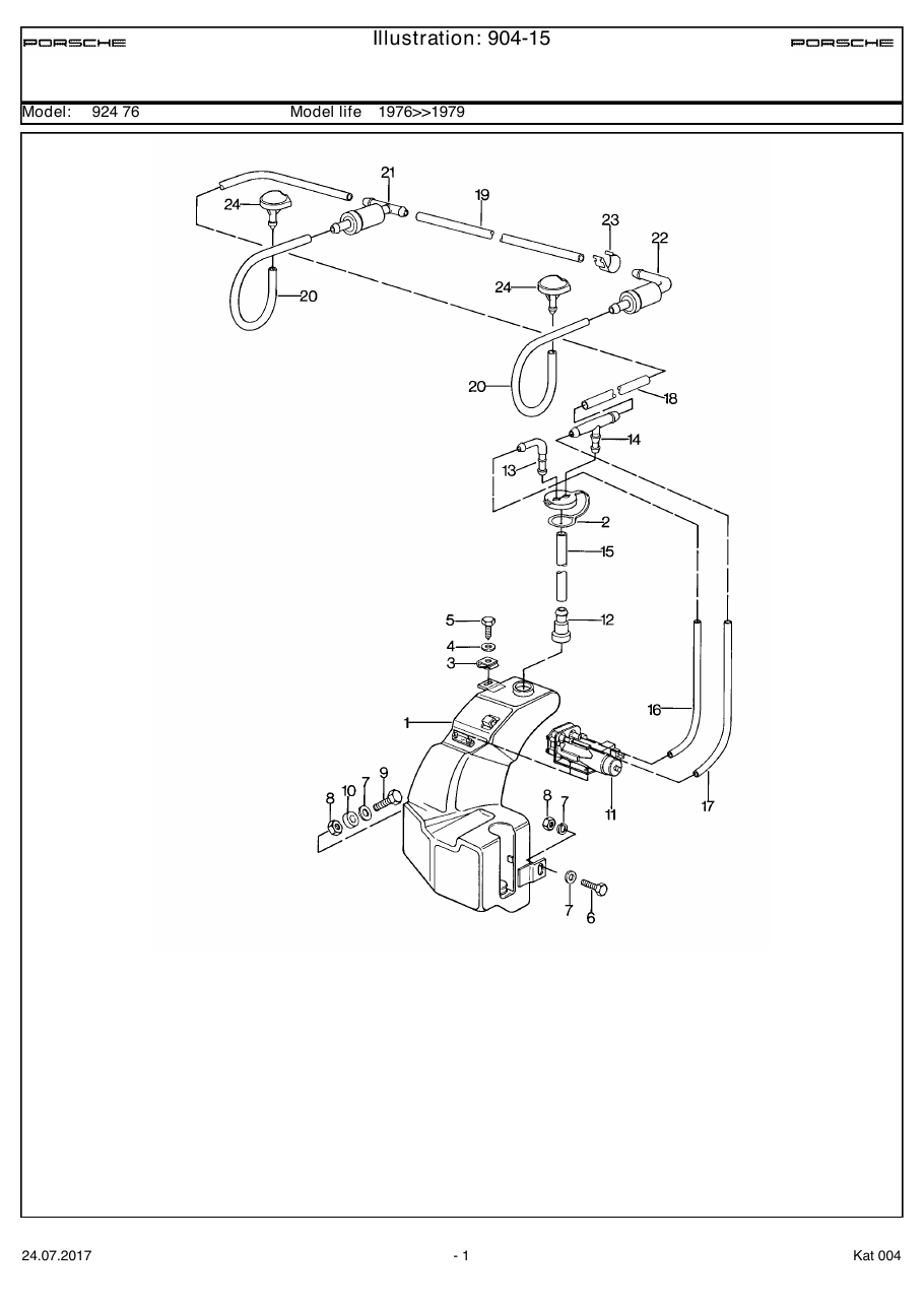 Exploded parts diagram — Windscreen washer system