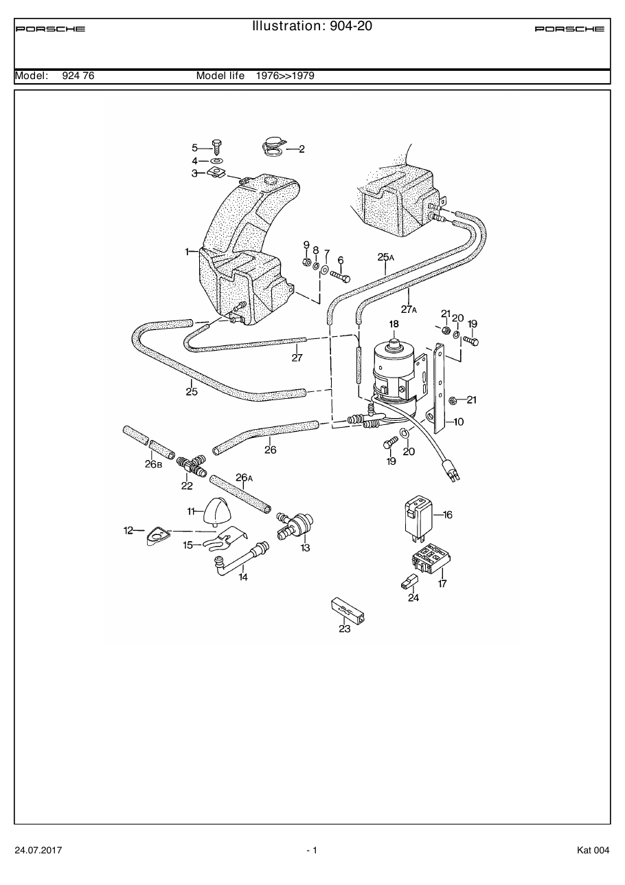 Exploded parts diagram — Headlight washer system