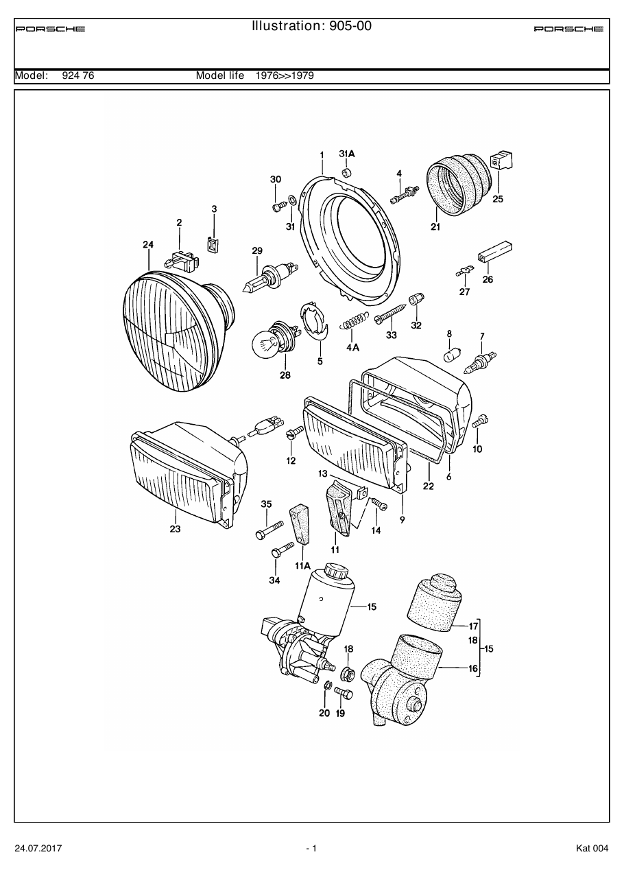 Exploded parts diagram — Headlamp