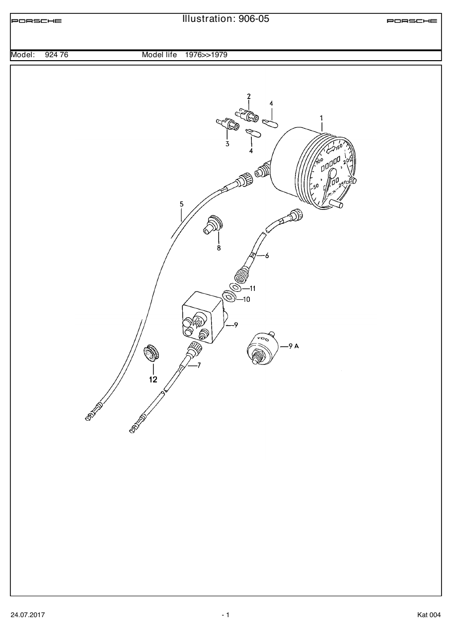 Exploded parts diagram — Speedometer