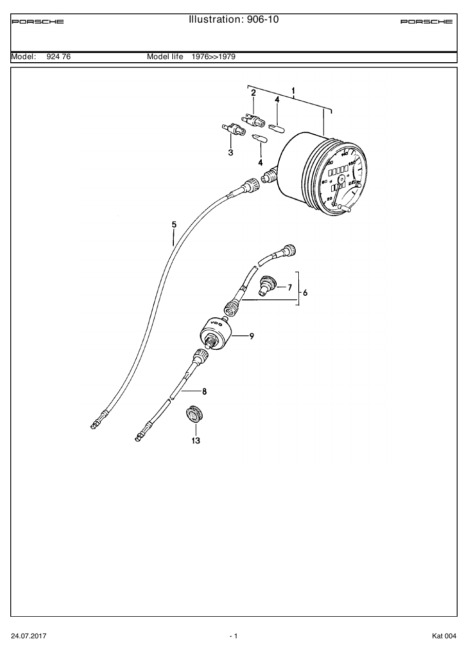 Exploded parts diagram — Speedometer