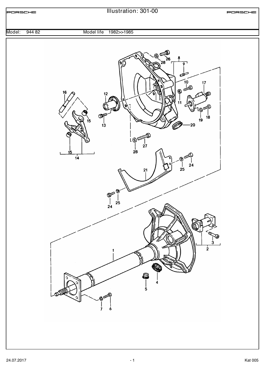 Exploded parts diagram — Central tube