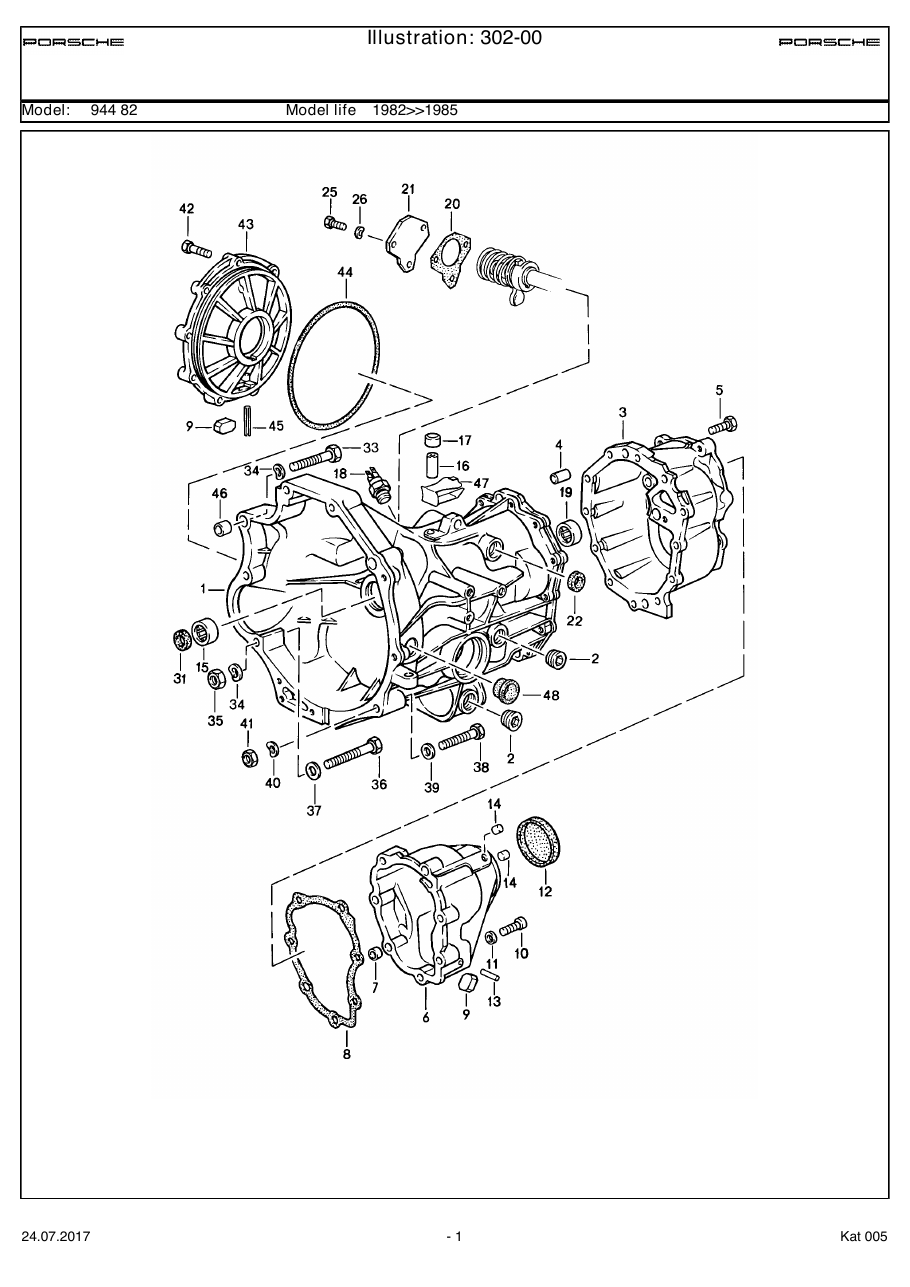 Exploded parts diagram — Replacement transmission