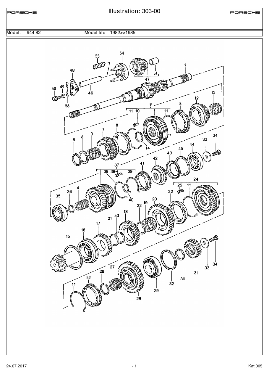 Exploded parts diagram — Gears and shafts